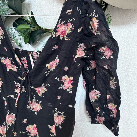Free People Women's size 0 Black Sea Glass Floral Maxi Dress Lined Boho Flowy - Picture 5 of 16